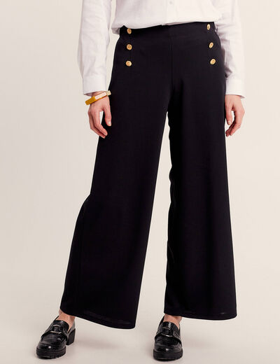 Pantalon coupe large &agrave; pont noir femme