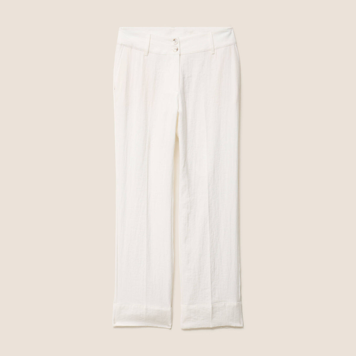Pantalon coupe droite taille haute ecru femme