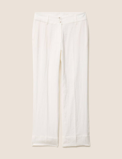 Pantalon coupe droite taille haute ecru femme