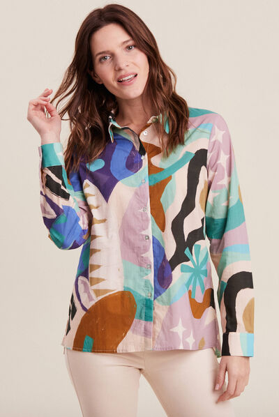 Chemise manches longues multicolore femme