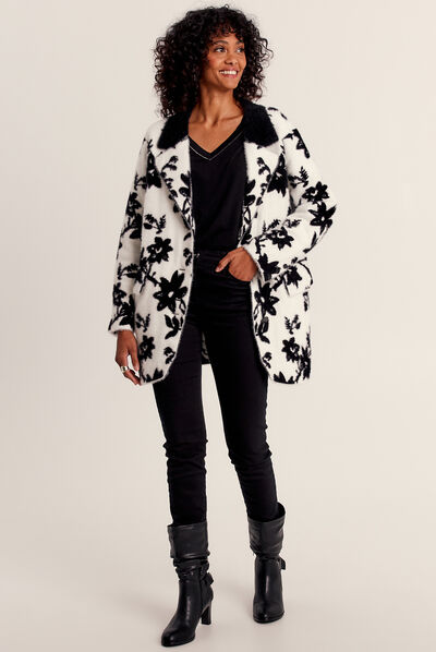 Gilet boutonné mi-long noir femme