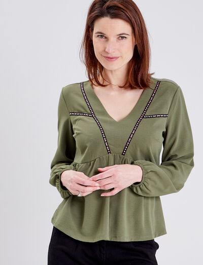 T-shirt manches longues vert kaki femme