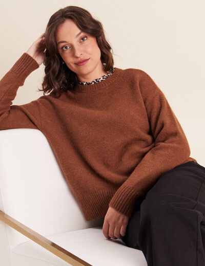 Pull col rond marron fonc&eacute; femme