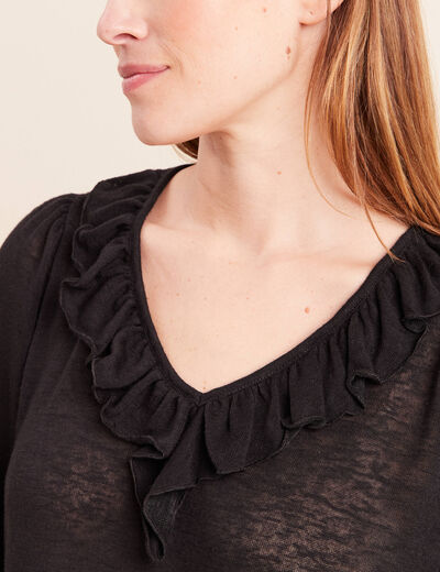 Blouse col v manches longues noir femme