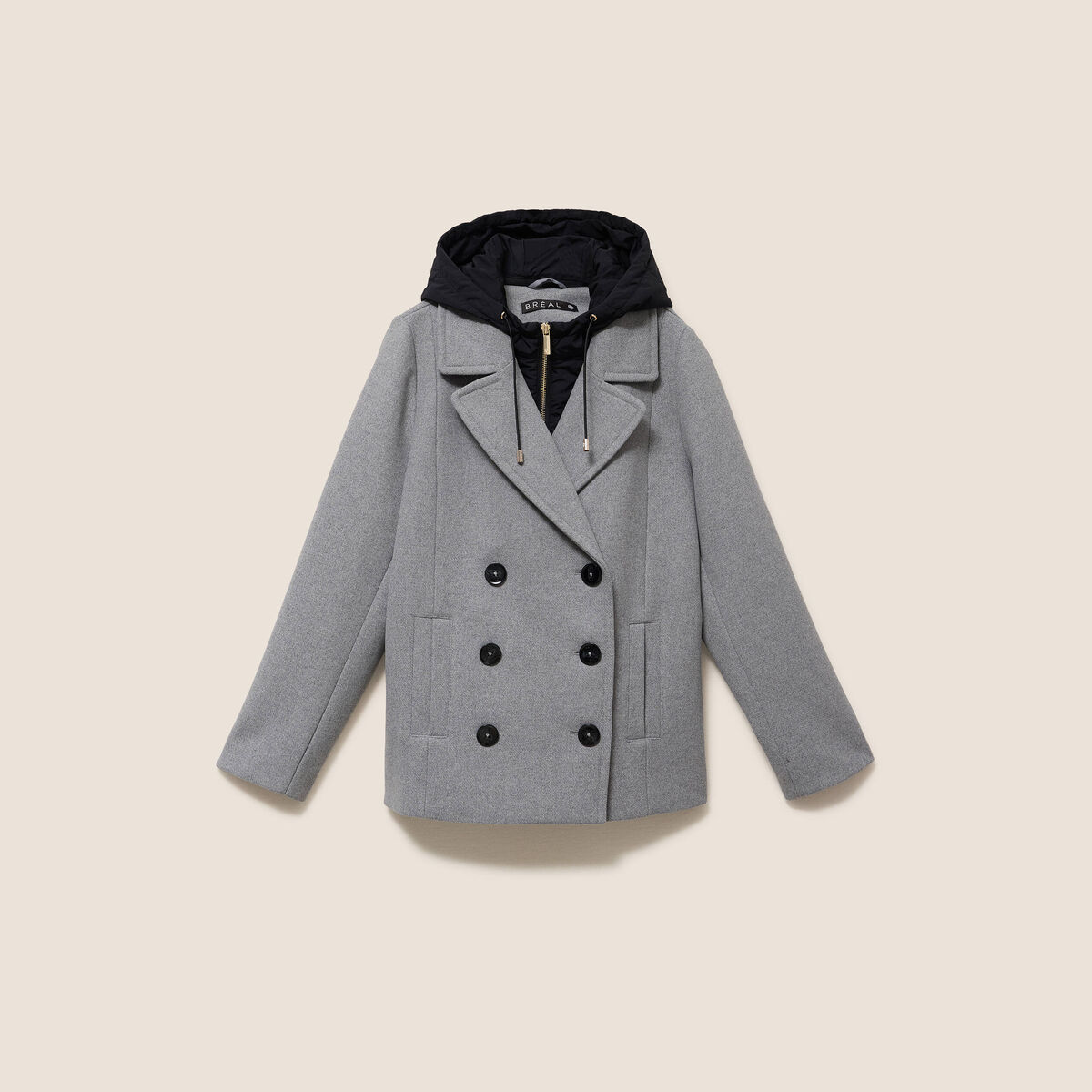 Caban doubl&eacute; avec capuche gris clair femme