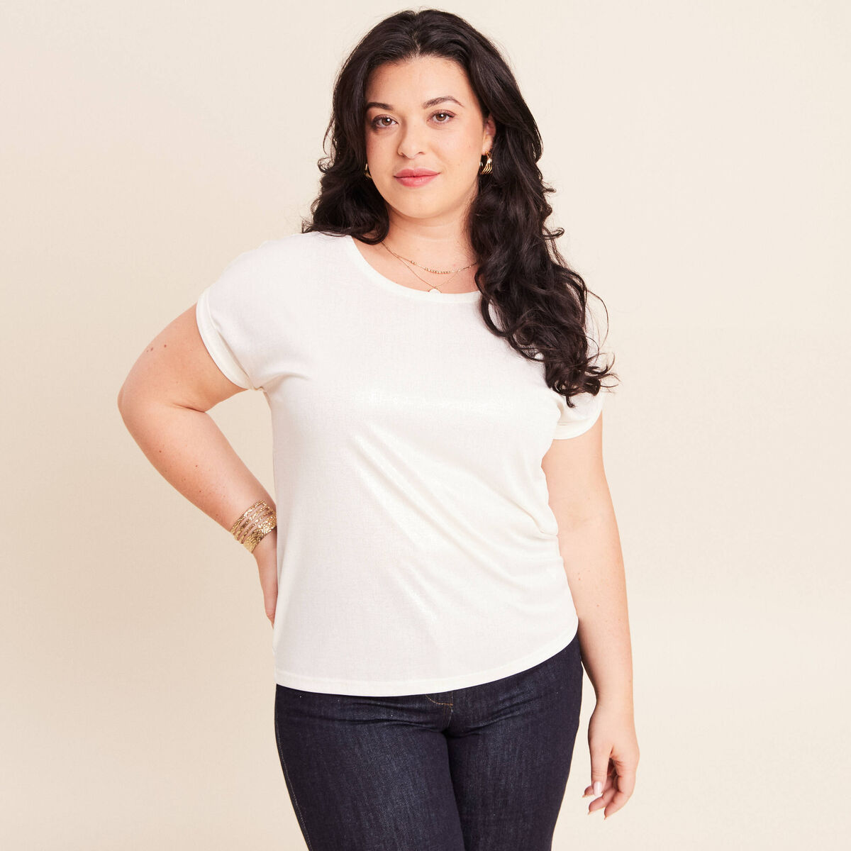 T-shirt manches courtes ecru femme