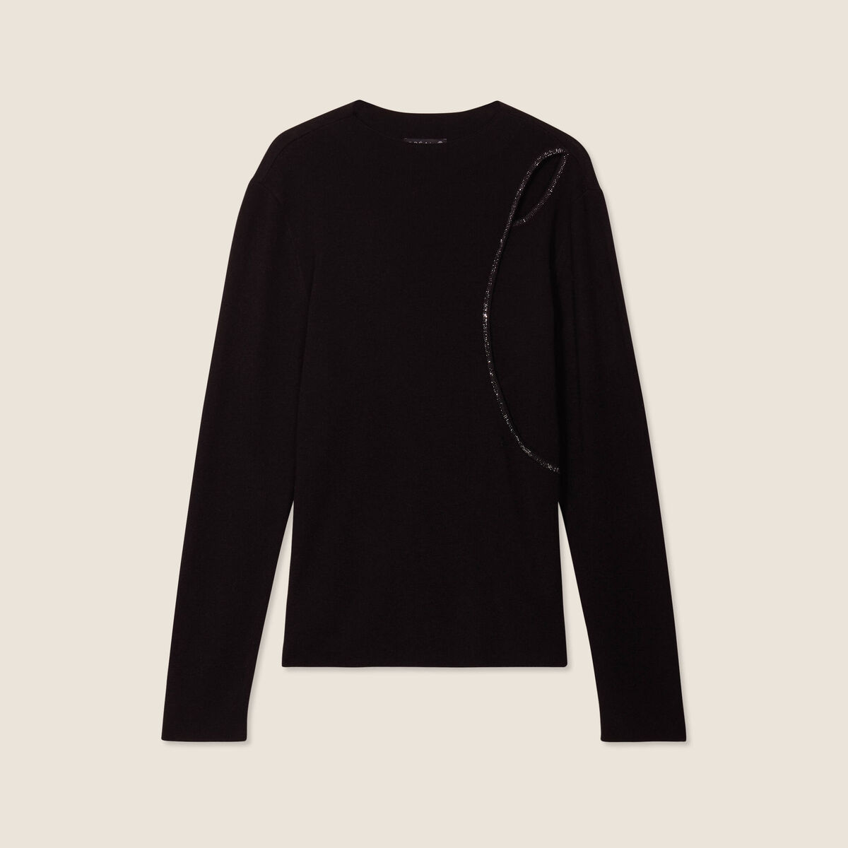 Pull manches longues strass noir femme