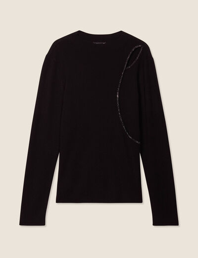 Pull manches longues strass noir femme