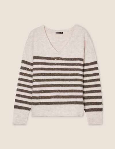 Pull manches longues sequins ecru femme