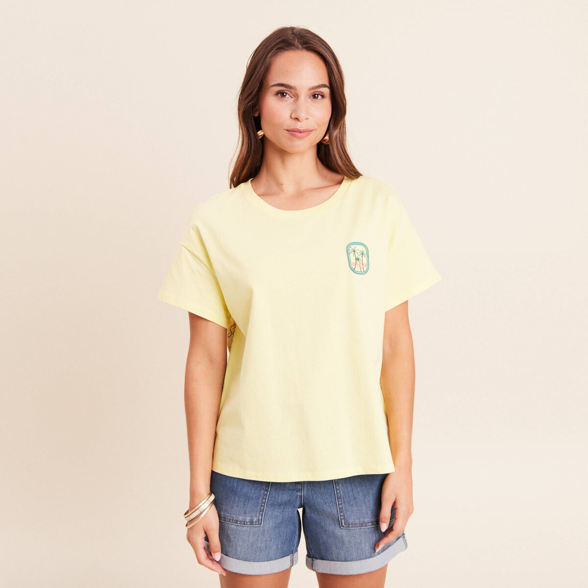 T-shirt droit manches courtes multicolore femme