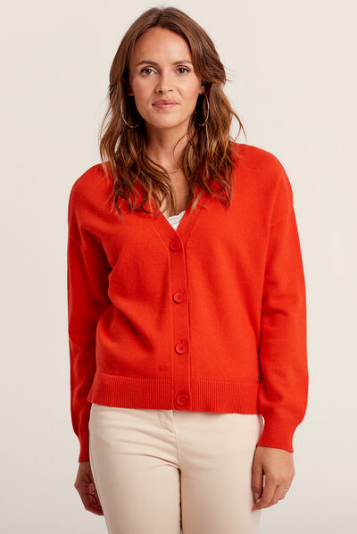 Gilet manches longues col en V orange femme