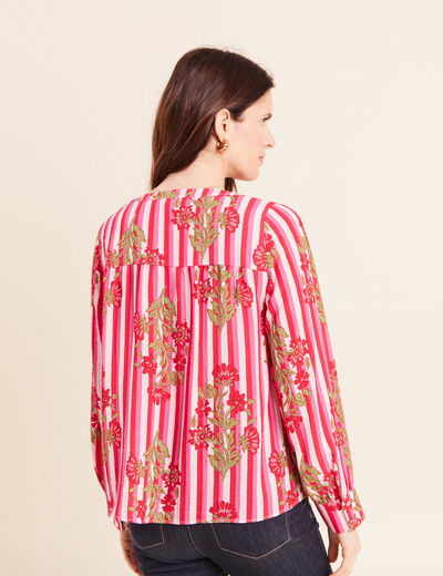 Blouse ample col v manches longues rose femme