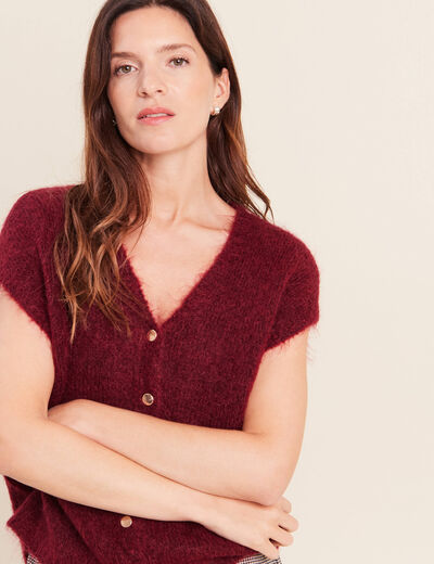 Gilet droit mi-long col v bordeaux femme
