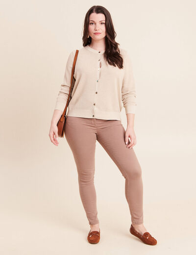 Gilet manches longues col rond brillant couleur or femme