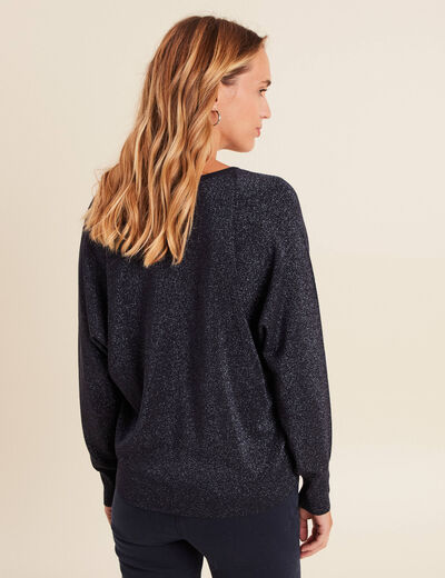 Pull manches longues bleu fonc&eacute; femme