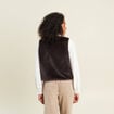 Gilet droit sans manches fausse fourrure marron fonc&eacute; femme
