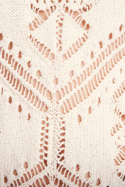 Pull manches 3/4 ajouré ecru femme