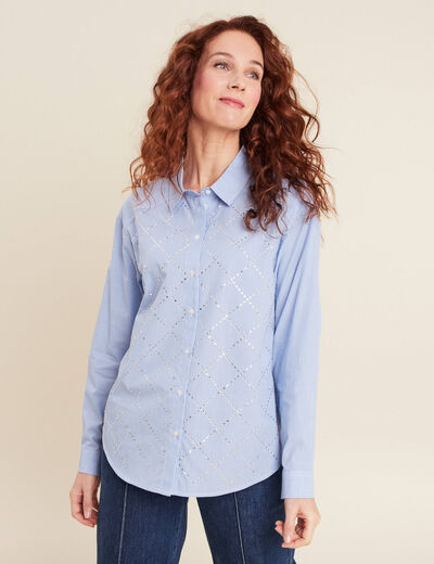 Chemise manches longues strass couleur argent femme