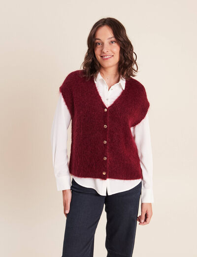 Gilet droit mi-long col v bordeaux femme