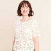 Pull col rond manches courtes dentelle ecru femme