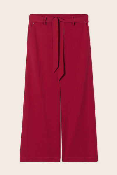 Pantalon large ceinturé rose framboise femme