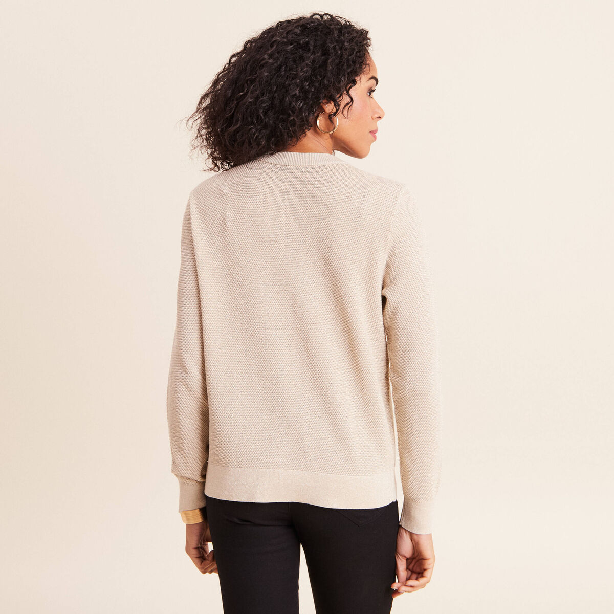 Gilet manches longues col rond brillant couleur or femme