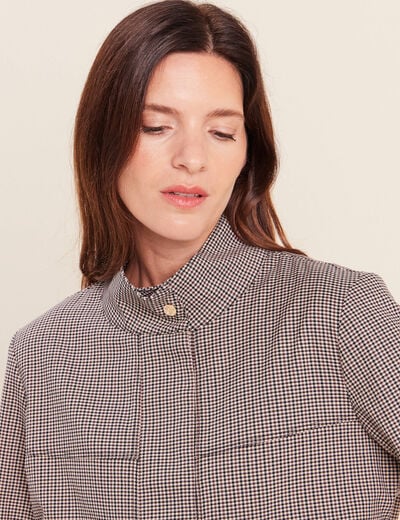 Veste col montant doubl&eacute;e marron femme