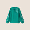 Blouse fluide col avec lien vert menthe femme