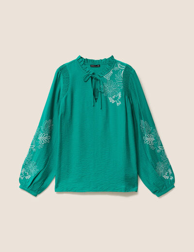 Blouse fluide col avec lien vert menthe femme