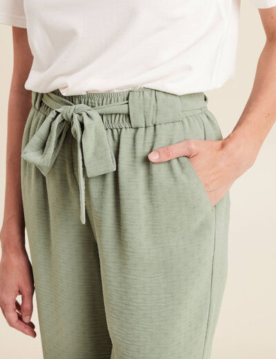 Pantalon flou droit 7/8ème vert clair femme