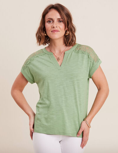 T-shirt manches courtes vert olive femme