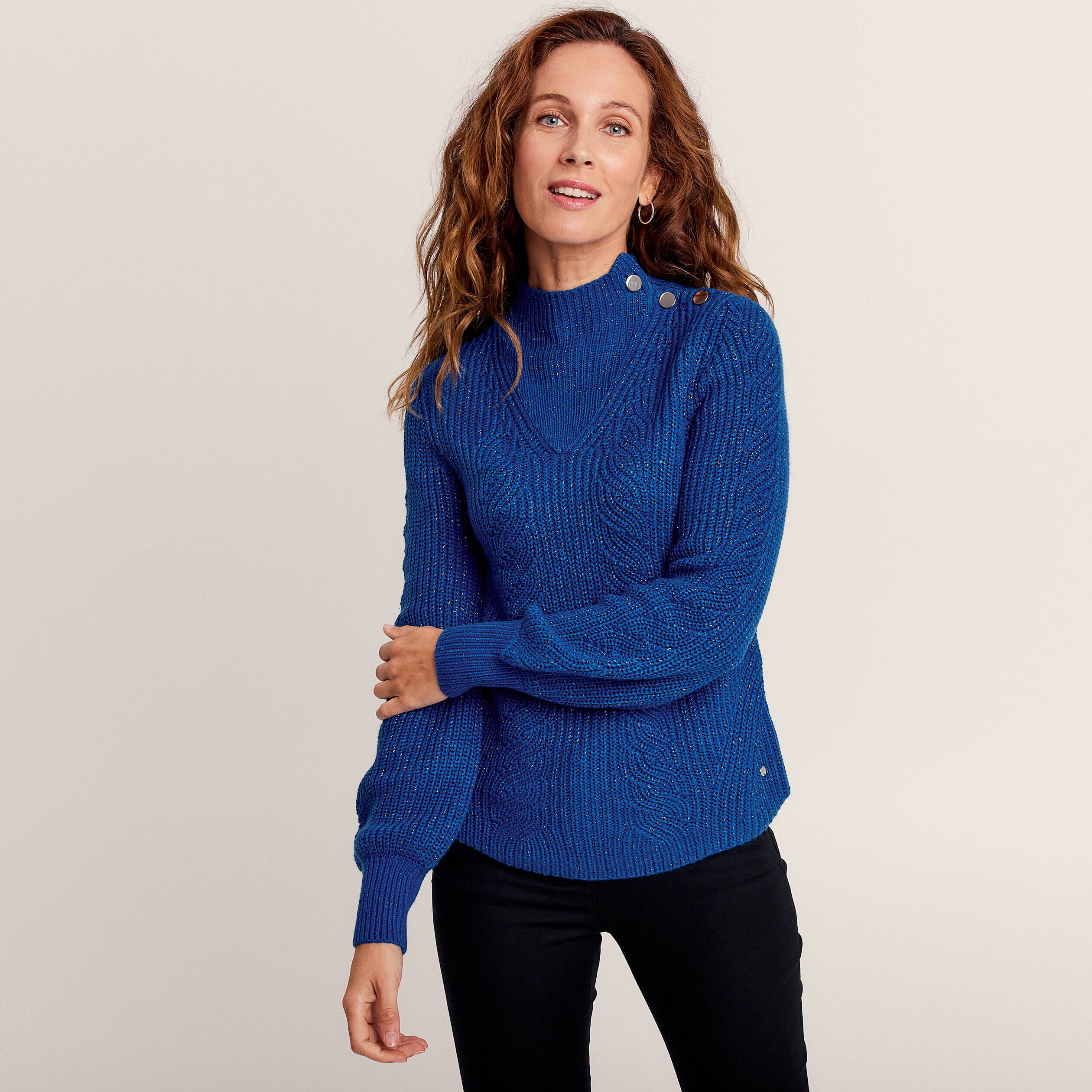Pull col roulé bleu electrique cheap