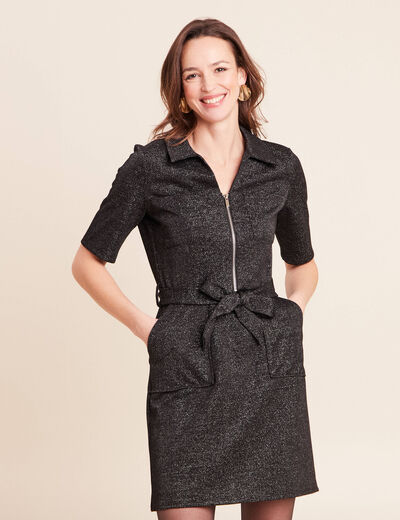 Robe &agrave; paillettes avec ceinture int&eacute;gr&eacute;e noir femme