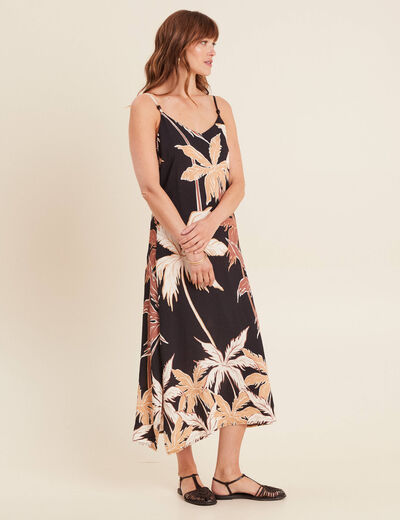 Robe évasée fines bretelles noir femme