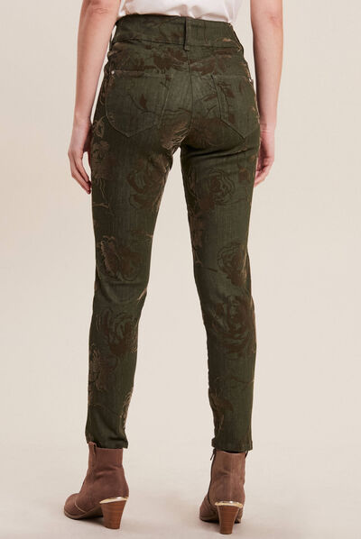 Jean ajusté taille standard vert kaki femme