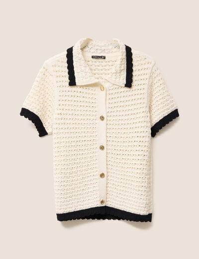 Pull droit court manches courtes ecru femme