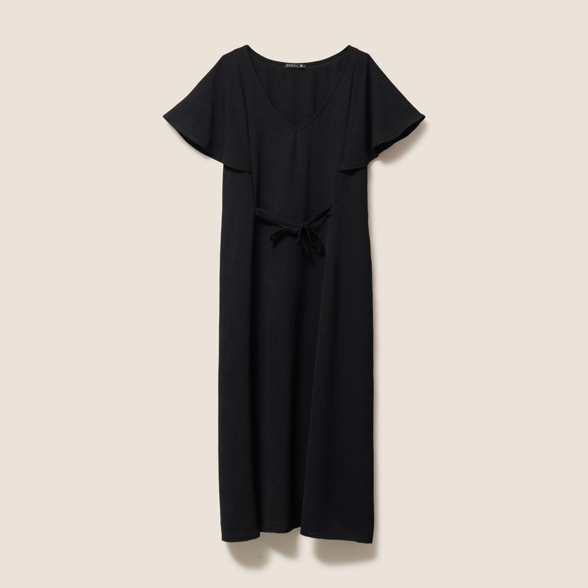 Robe longue droite manches courtes noir femme
