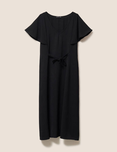 Robe longue droite manches courtes noir femme