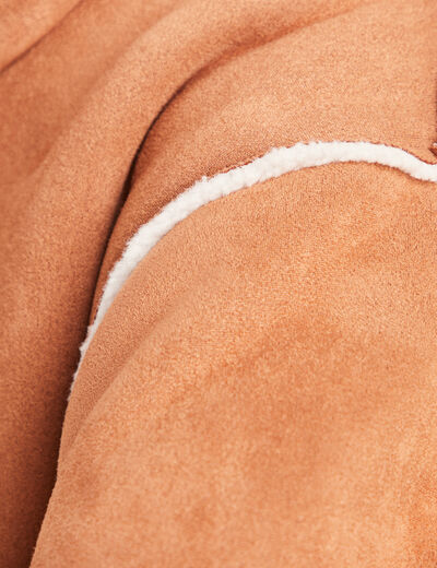 Manteau suédine à capuche marron femme