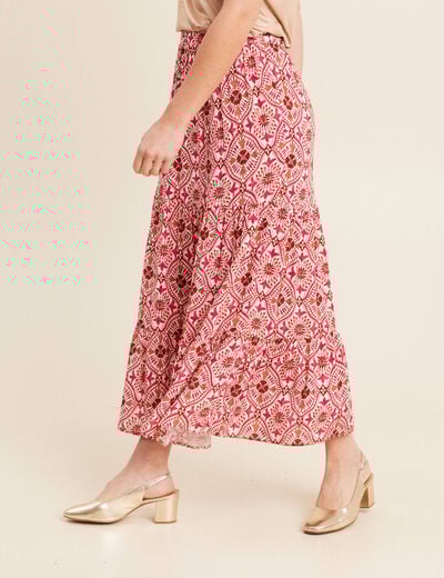 Jupe midi droite fluide rose femme