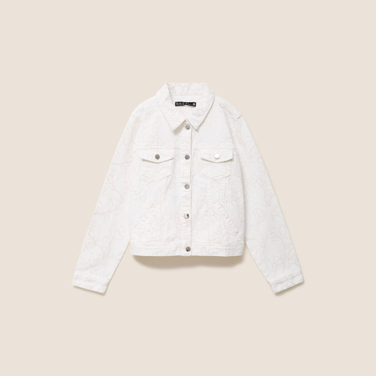 Veste cintr&eacute;e en jean avec broderies blanc femme