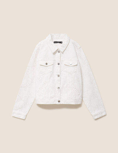 Veste cintr&eacute;e en jean avec broderies blanc femme