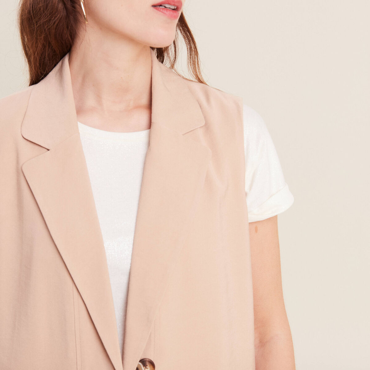 Veste tailleur sans manches beige femme