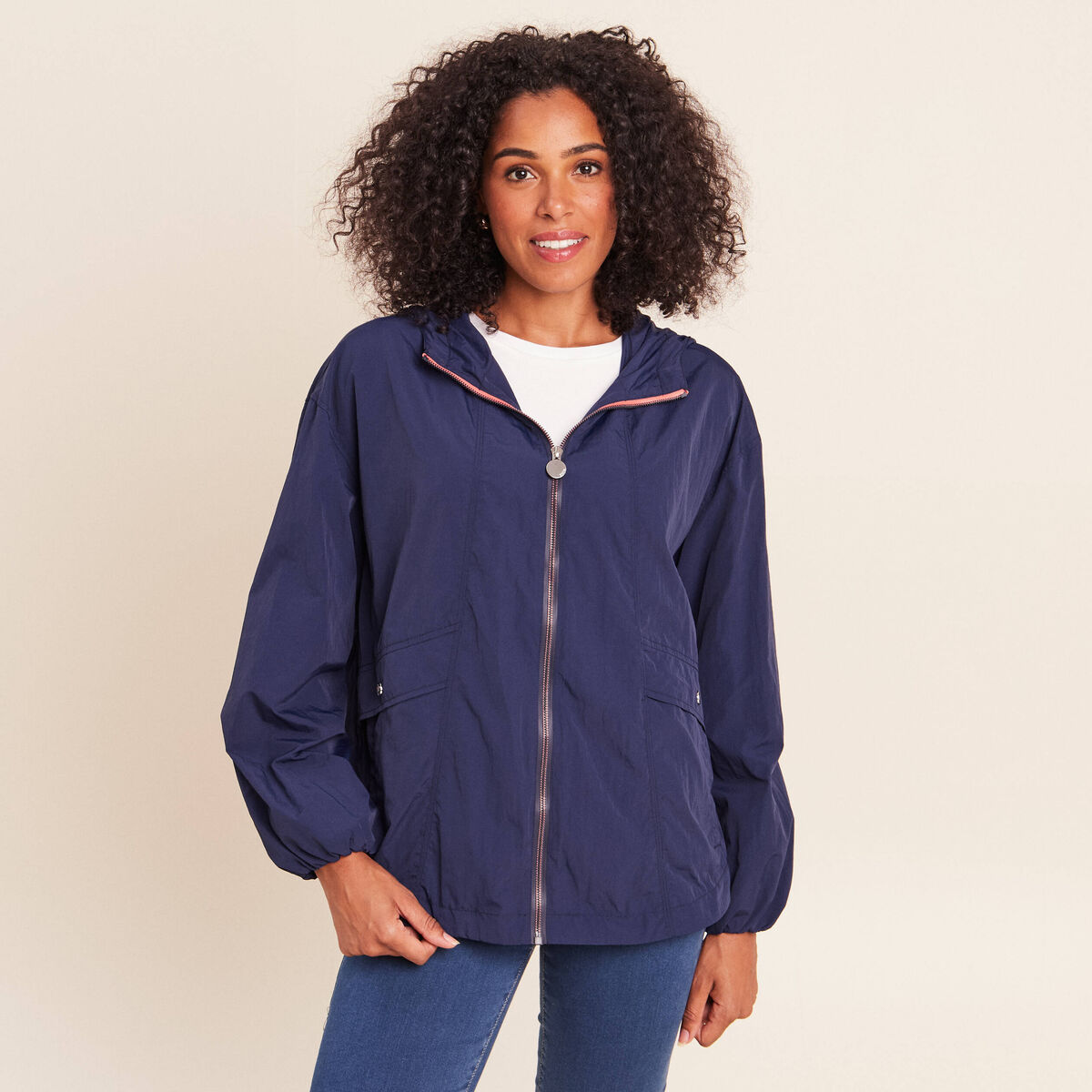 Parka ample doubl&eacute;e avec capuche bleu marine femme