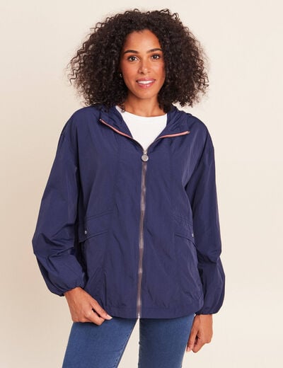 Parka ample doubl&eacute;e avec capuche bleu marine femme