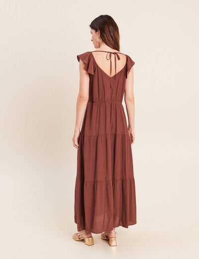 Robe longue &eacute;vas&eacute;e manches courtes marron femme