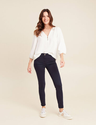 Blouse col v manches 3/4 fluide ecru femme