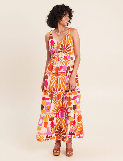 Robe longue &eacute;vas&eacute;e &agrave; fines bretelles multicolore femme