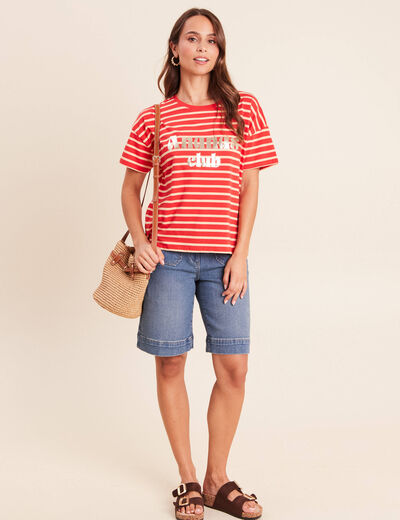 T-shirt col rond manches courtes rose femme