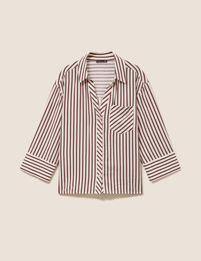Chemise ample manches 3/4 marron femme